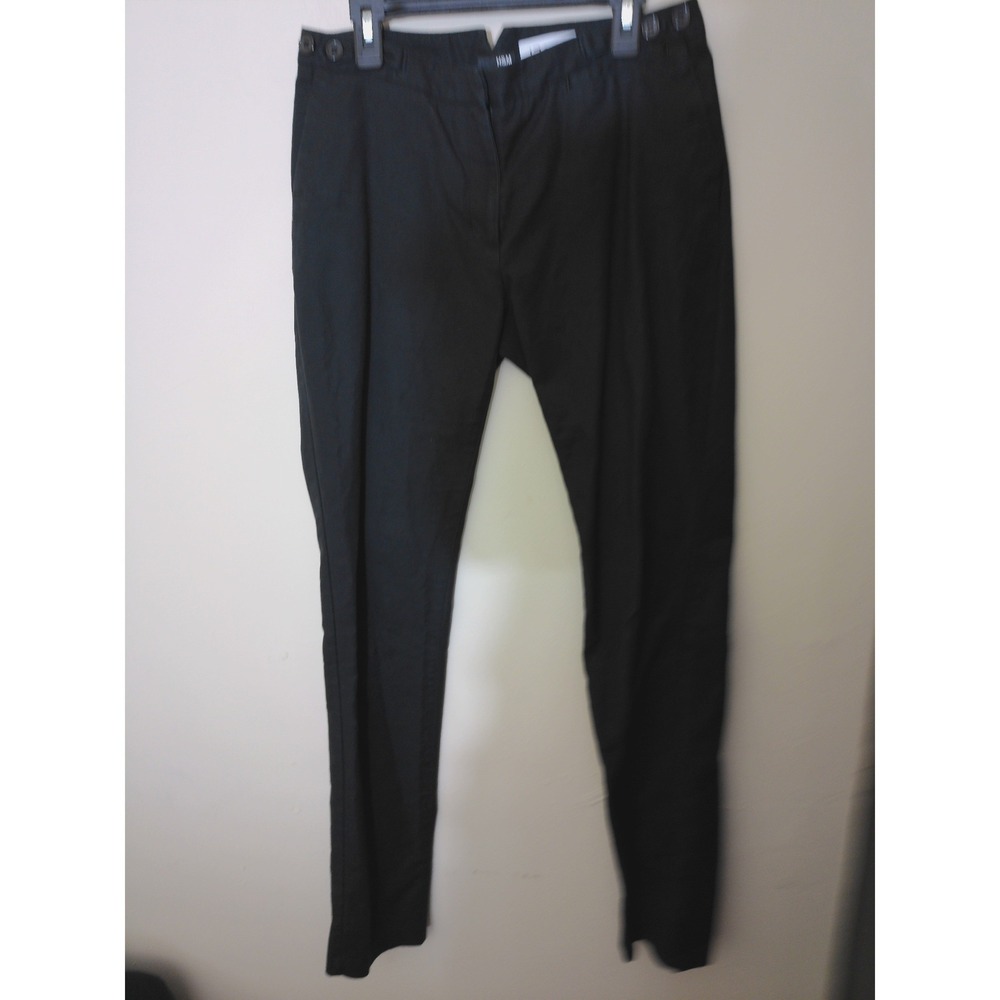 H&M Trousers Men 6 Black Slim Fit Notched Waist Button Tab Minimalist Academia